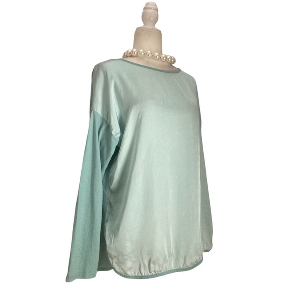 Florencia Two Tone Pullover Top in Seafoam Green Long Sleeves Italian Fabric - Picture 2 of 6